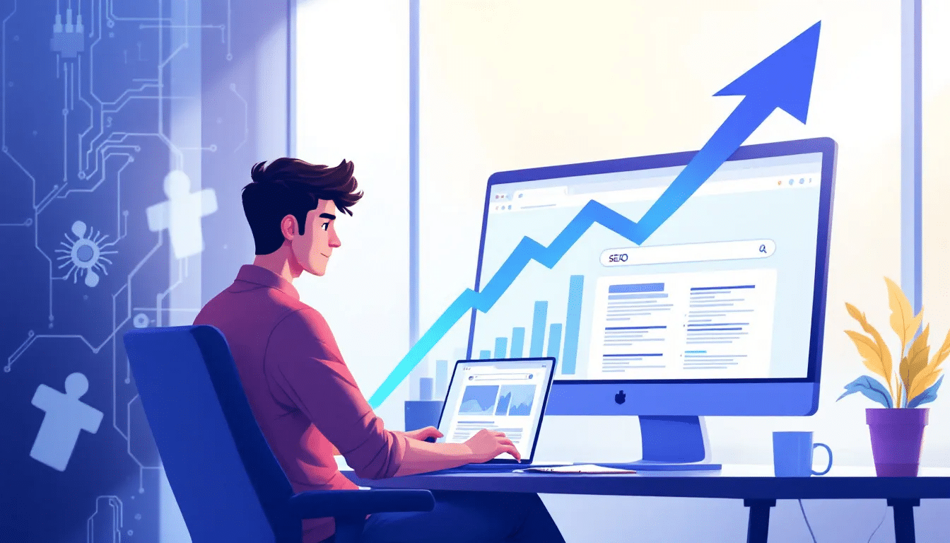 An illustration showcasing the significance of SEO services for achieving online success, featuring elements like search engines, keyword research, and digital marketing strategies that enhance website visibility and improve search engine rankings. The image emphasizes the role of a professional SEO team in developing effective SEO strategies for driving organic traffic.